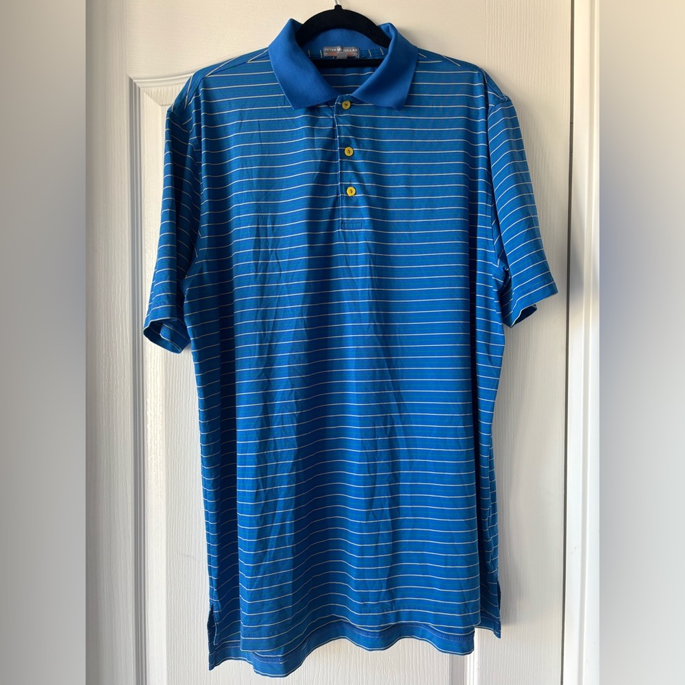 Peter Milar Summer Comfort polo shirt men’s large blue stripe